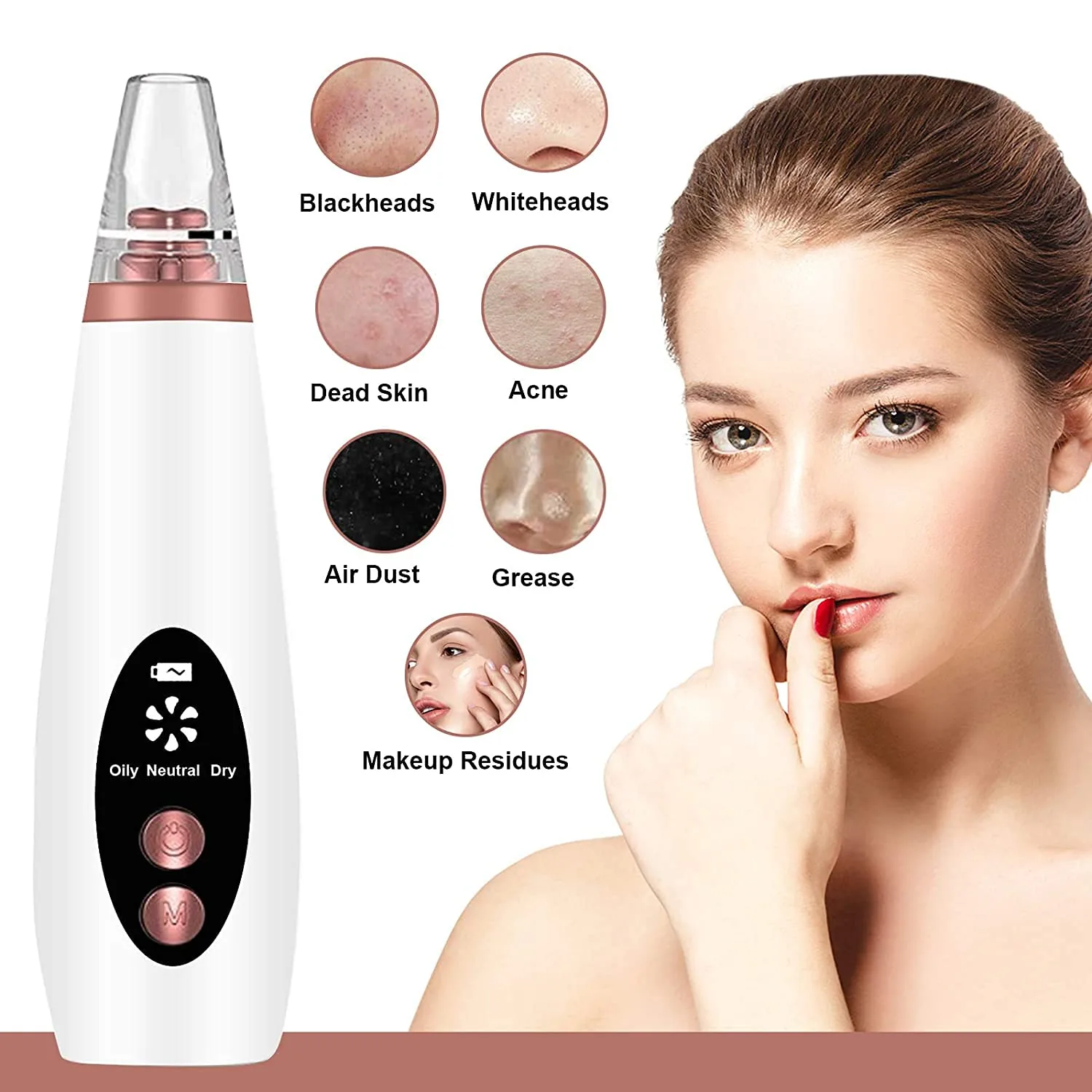 Multi-Functional Electric Blackhead Remover Vacuum - Acne & Pore Cleanser Machine with 6 Replaceable Suction Heads & LED Display image 3