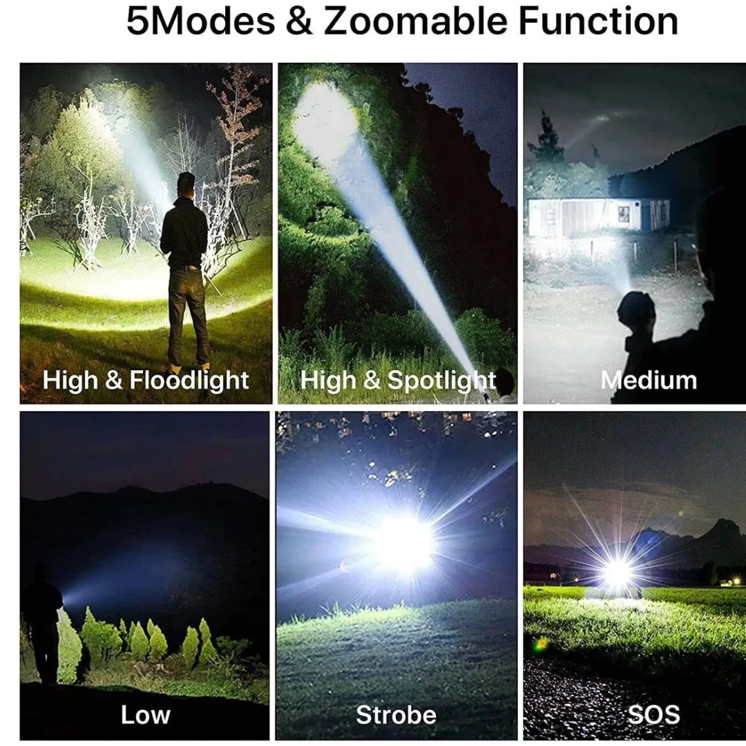 XHP50 LED Rechargeable Zoom Tactical Flashlight / Torchlight image 2
