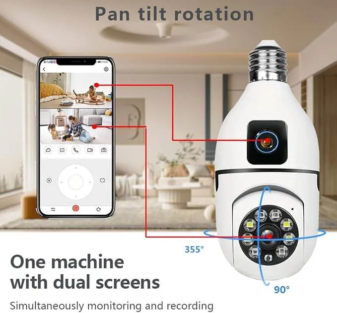 Smart E27 Bulb Security Camera Dual Screen Wireless Outdoor/Indoor IP Cam