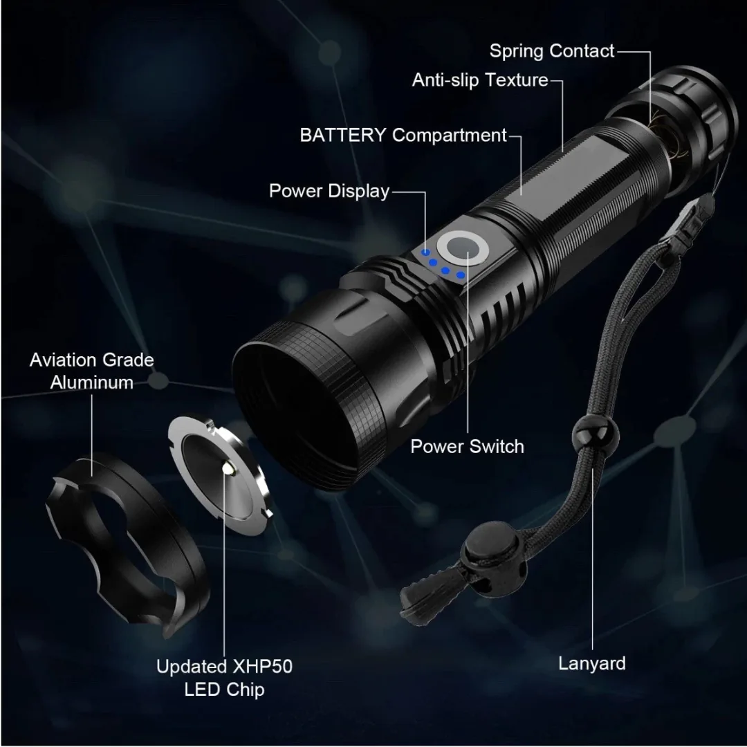 XHP50 LED Rechargeable Zoom Tactical Flashlight / Torchlight image 3