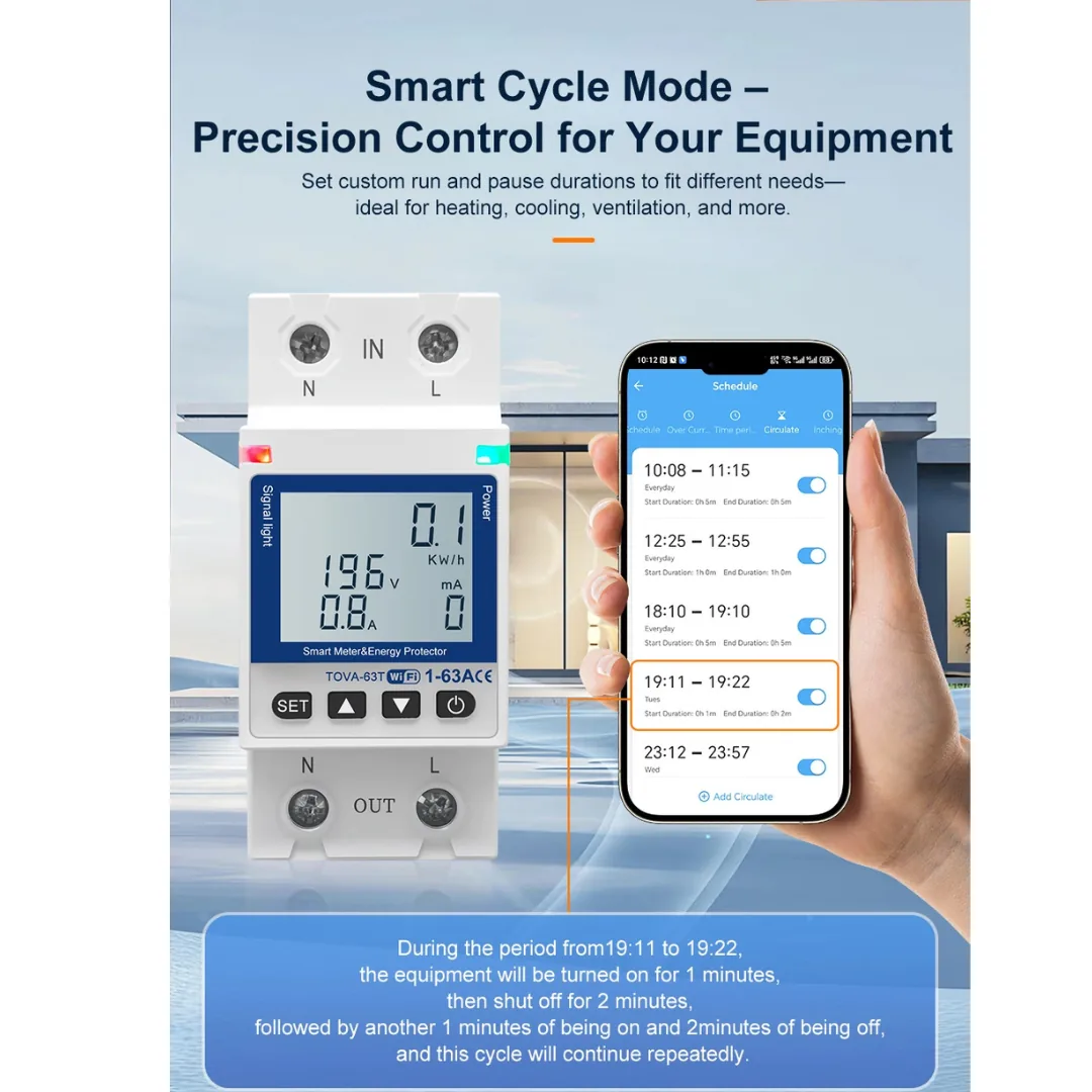 TOMZN TOVA-63T Smart Energy Meter | WiFi Voltage & Current Monitor image 4