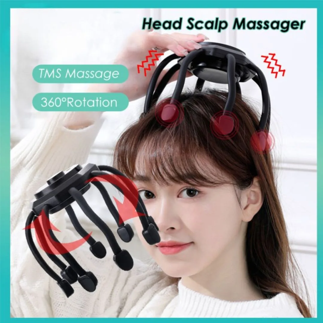 Electric Octopus Head Scalp Massager - 8 Massage Heads Rechargeable Stress & Pain Relief Claw Massager image 2