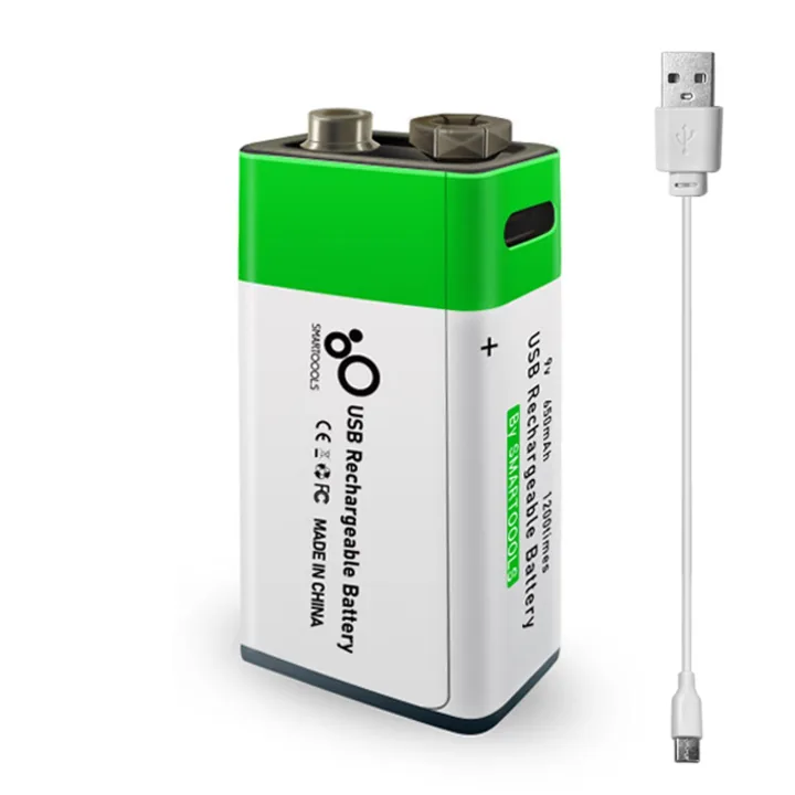 Smartoools 9V 650mAh Rechargeable Lithium-ion Battery with Type-C Fast Charging Cable – 1200 Cycles Long Life Li-ion 9 Volt Battery for Wireless Mic, Smoke Detector, Toys & Multimeter
