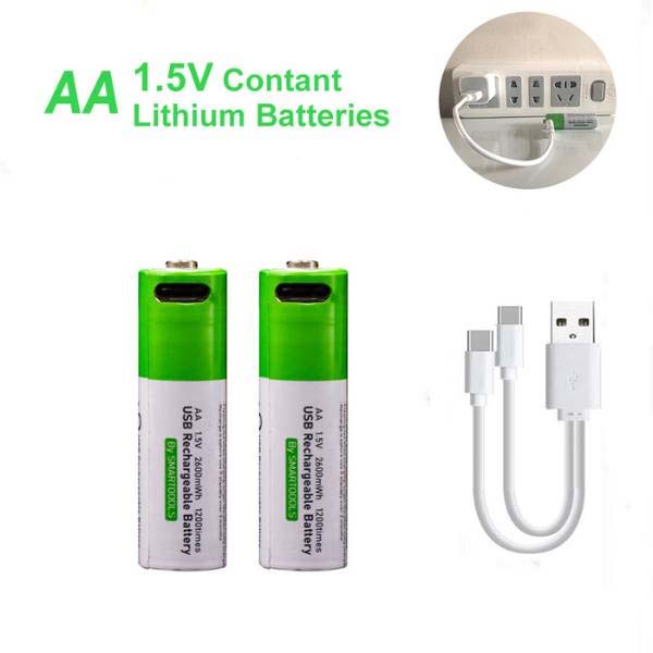 Smartoools 1.5V AA Type-C USB Rechargeable Lithium Battery Set (2600mWh High Capacity, 1.5h Fast Charging, 1200 Cycles) with 2-in-1 Type-C Cable image 3