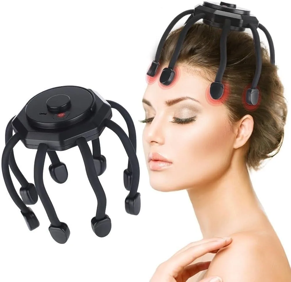 Electric Octopus Head Scalp Massager - 8 Massage Heads Rechargeable Stress & Pain Relief Claw Massager